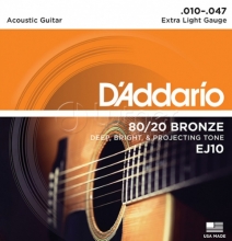 EJ10 BRONZE 80/20 Струны для акустической гитары бронза Extra Light 10-47 D`Addario в Орле магазин Мелодия